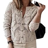 NIFTRIRY Women Crochet Tops Wood Button Up Sweater Cute Outfits Beach Vacation Clothes