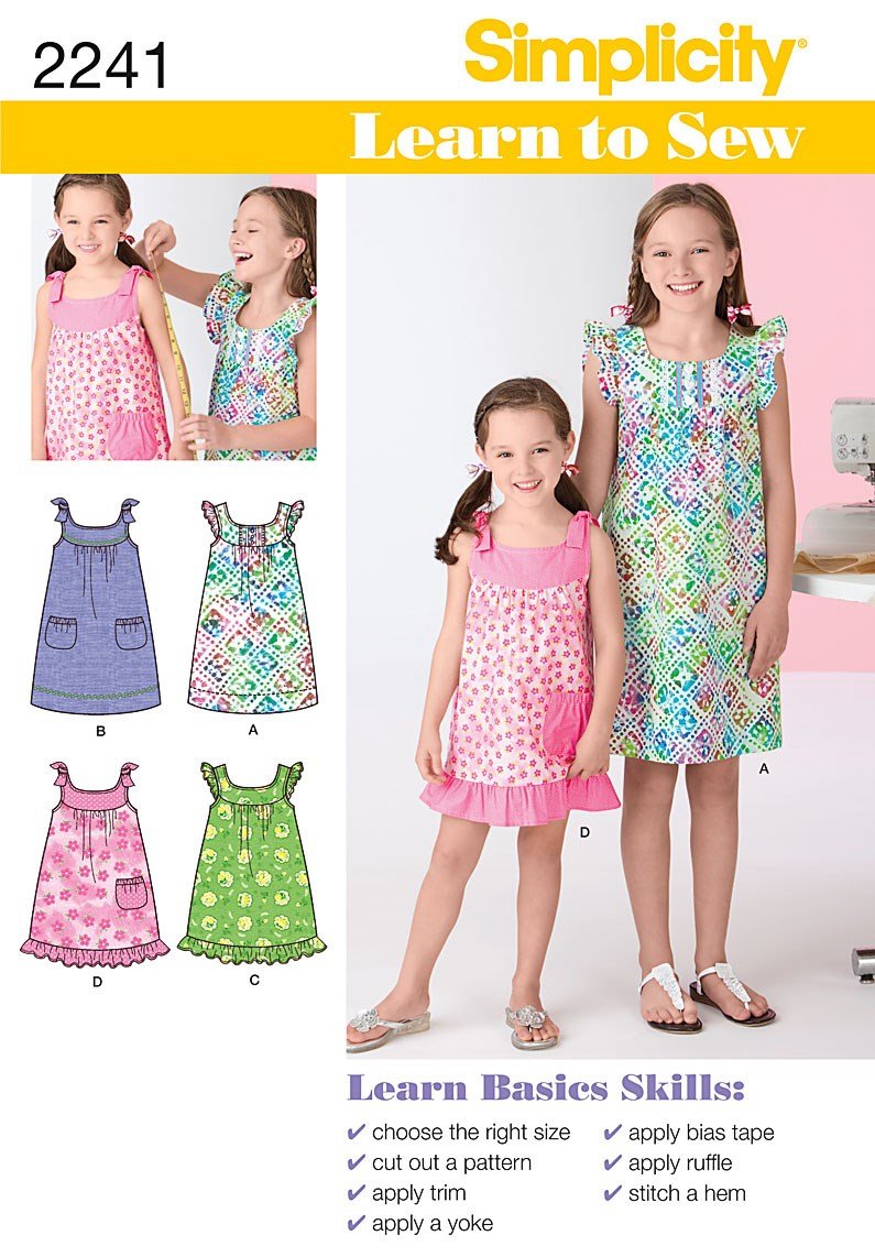 Simplicity 2241Learn to Sew Child's & Girl's Dresses, Paper, White, K5 (7-8-10-12-14)