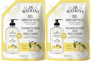 J.R. Watkins Gel Hand Soap Refill, Moisturizing Hand Wash, Formulated with Plant-Based Cleansers, Alcohol-Free, Cruelty-Free, Lemon, 34 Fl Oz, 2 Pack