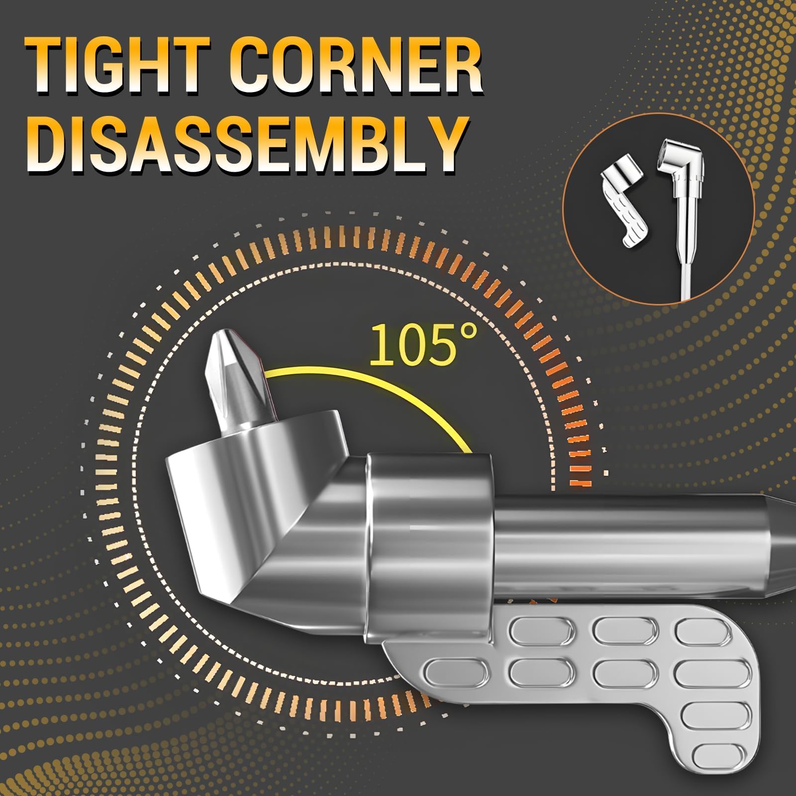 2026 Neu Corner Tool Screw, 105° Winkelschrauber Vorsatz Adapter, Winkelbohraufsatz Akkuschrauber & Bohrmaschine, Magnetischer Winkeladapter für Zubehör Heimwerker Garage, Bauarbeiter (Kurz) 4