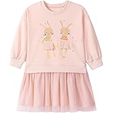 Hongshilian Girl's Cotton Christmas Dress Cute Cartoon Appliques Long Sleeved Swing A-Line Casual Tunic Playwear
