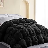 SNOWMAN Premium Down Comforter King Size, Luxurious All Season Duvet Insert with Cotton Blended Fabric, Pinch Pleat Design Hotel Bedding Comforter (Black,106"x90")