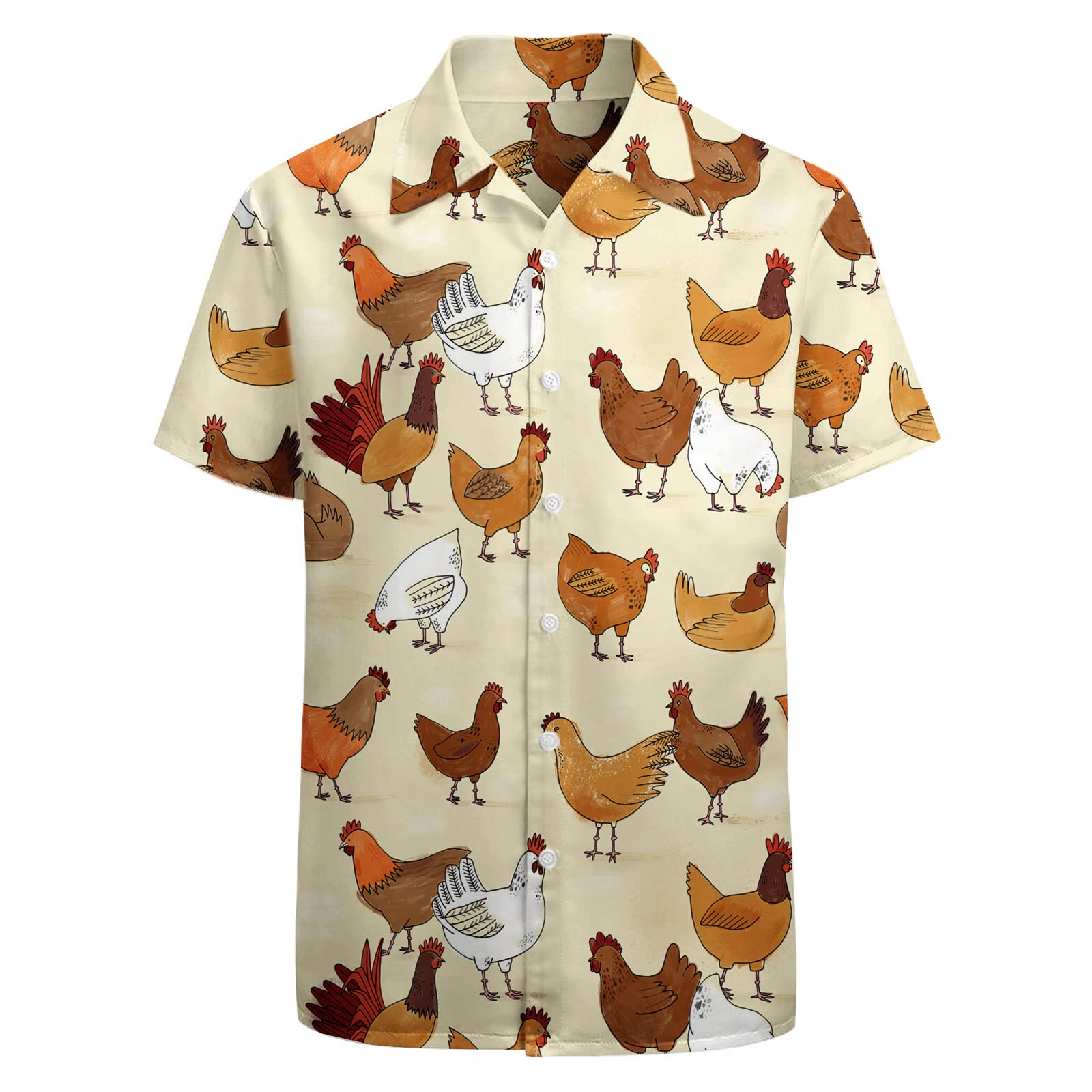 HUGLAZY Chicken Shirt for Men Button Down Hawaiian