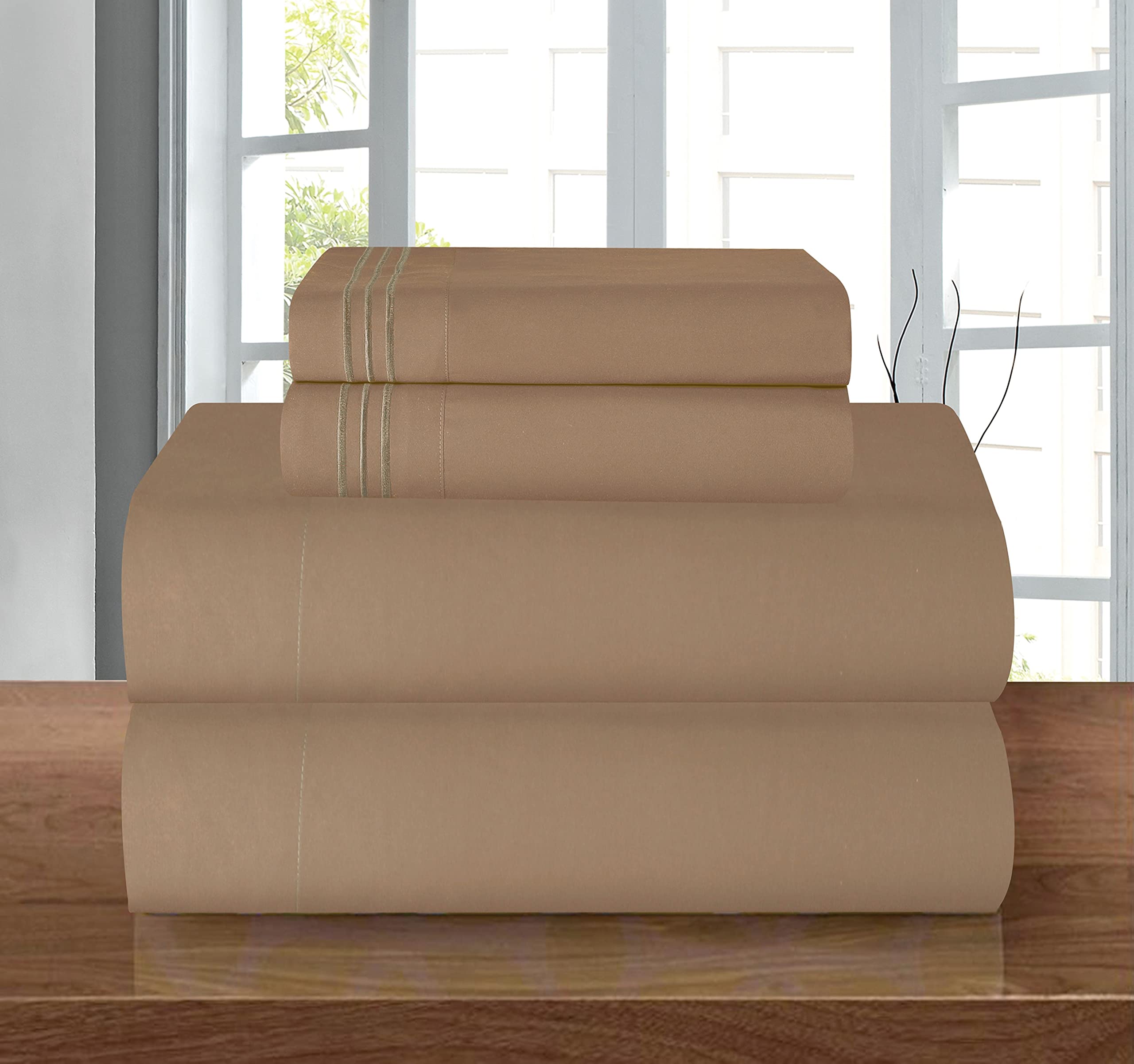 Elegant Comfort Elegance Linen ® 1500 Thread Count WRINKLE RESISTANT ULTRA SOFT LUXURY 4 pcs Bed Sheet Set, Deep Pocket Up to 16"- Many Size and Colors, King, Taupe — image 1