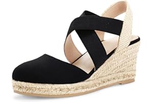 mysoft Women's Closed Toe Crisscross Elastic Ankle Strap Platform Espadrille Wedge Sandals