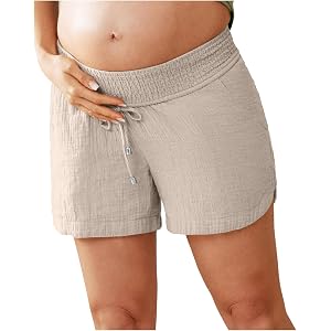 Maternity Shorts for Women Under Belly Cotton Linen Summer Bottoms Elastic Waist Loose Fit Breathable Pregnancy Clothes