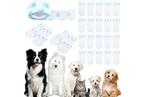 QUILAX 20 Pcs Disposable Dog Boots Paw Protectors, Waterproof Dog Shoes for Small Size Dogs, Adjustable Self-Adhesive Bandage, Dog Booties for Outdoor & Indoor Walking, Dog Feet Covers, Dog Disposable(S)