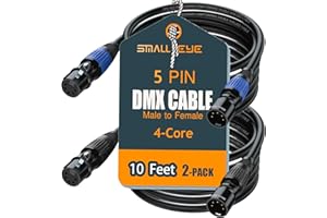 SMALL-EYE 5 Pin DMX Cable 10 ft 2-Pack – 4-Core Male to Female Stage Lighting Cable for DMX512 Controller, Multi-Color Coded (10')