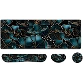 Desk Pad and Keyboard Wrist Rest, Large Mouse Pad + Keyboard Pad+Mouse Wrist Support, Non-Slip Desk Mat Protector for Office, Home 31.5×11.8 Inches Leaves