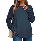 Eytino Plus Size Tops for Women Casual Crewneck Raglan Long Sleeve Shirts Loose Lightweight Tunics(1X-5X)