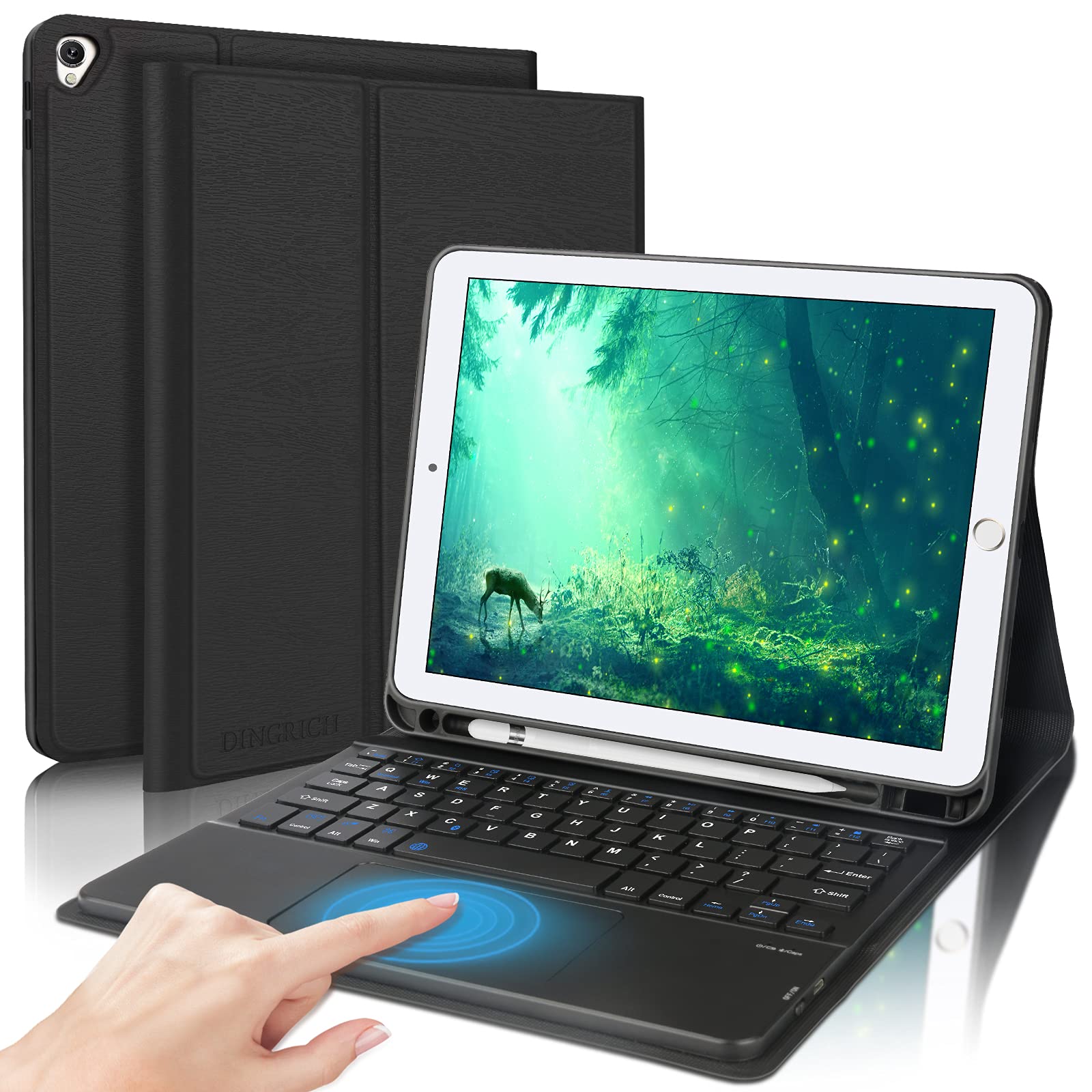 iPad 10.2 Keyboard Case, Keyboard case for iPad 9th Generation(2021)/ 8th Gen(2020)/ 7th Gen(2019)/ Air 10.5 3rd Gen/iPad Pro 10.5, Wireless Detachable Bluetooth Keyboard Case with Touchpad, Black