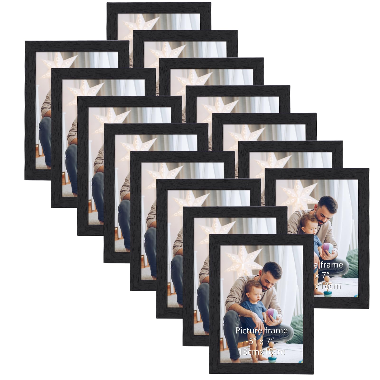 HORLIMER 7x5 Photo Frames Set of 15, Black Picture Frames 7x5, Wooden 5x7 Photo Frame Display 5 by 7 Photo for Wall or Tabletop