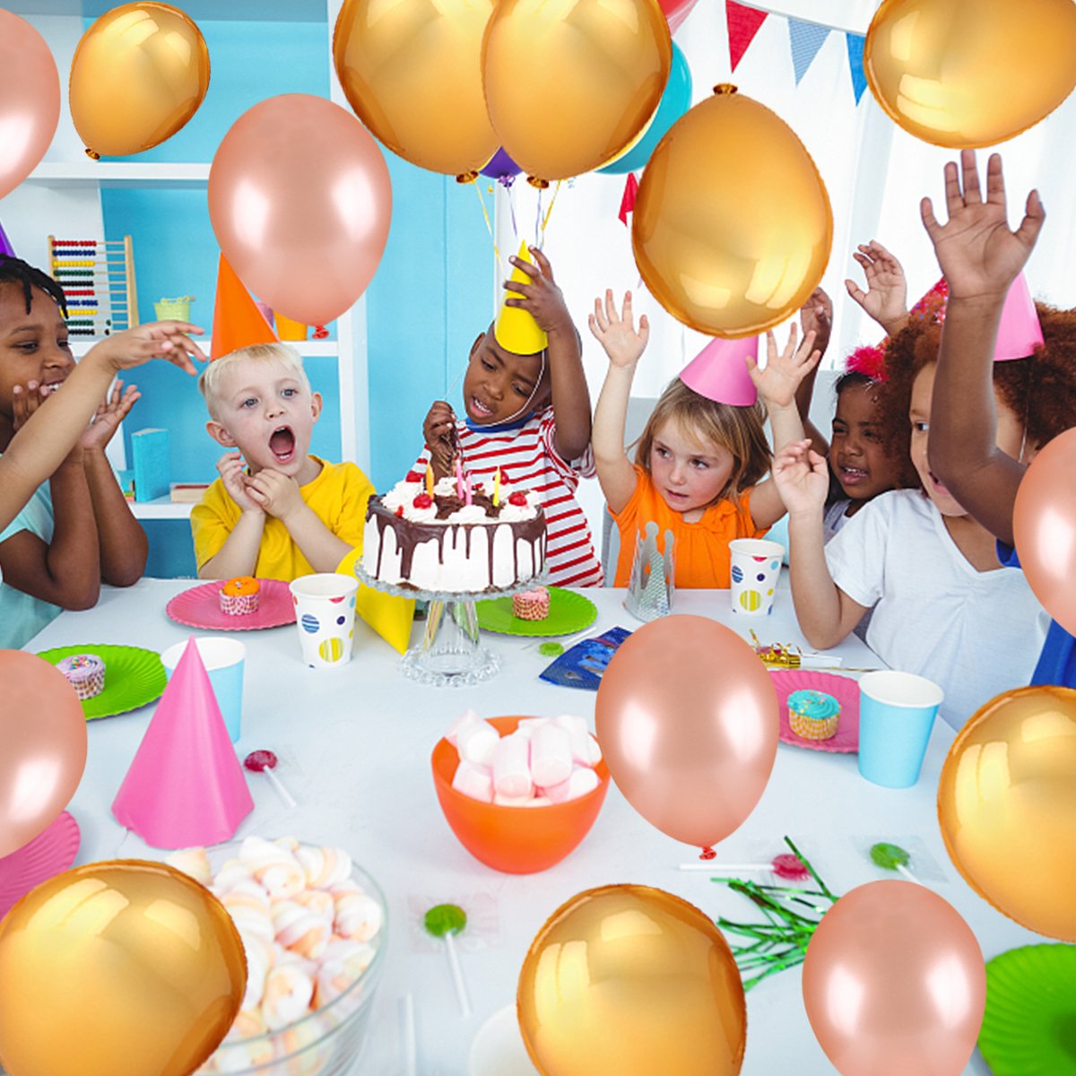 Rose Gold & Gold Balloons Party Decorations,50 Pack 12 inch Latex Party Balloons with Gold Balloon Ribbon for Weddings, Birthdays, Bridal Shower,Proposal,Baby Shower,Valentine\'s Day