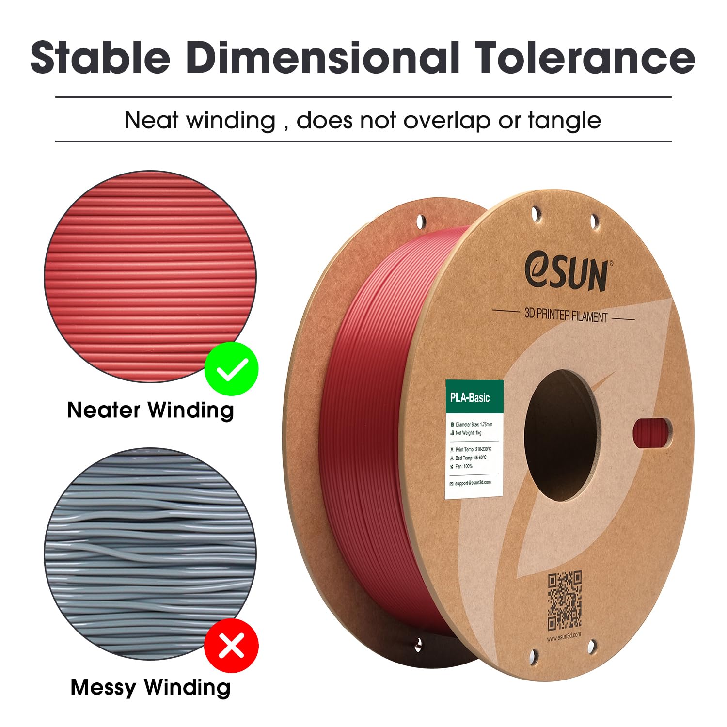 eSUN PLA Filament 1.75mm, PLA Basic 3D Drucker Filament Maßgenauigkeit +/- 0.03mm, 1KG Spule (2.2 LBS) Super Speedy PLA Filament für 3D Drucker, Brandbekämpfung Rot 2