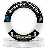 Reaction Tackle 100% Fluorocarbon Fishing Line, Pro Grade Leader or Main | Low Visibility, High Density, Abrasion Resistant, Knot Strength, Minimal Stretch, Bass, Walleye, Trout, Inshore, Kayak