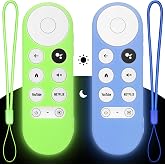2PC Cover-Case-for-Chromecast-Google-TV-Remote, Glow-in-the-Dark Sleeve | (Green+Blue) Protective Silicone Skin for Google Chromecast TV Remote 4K/HD, Waterproof