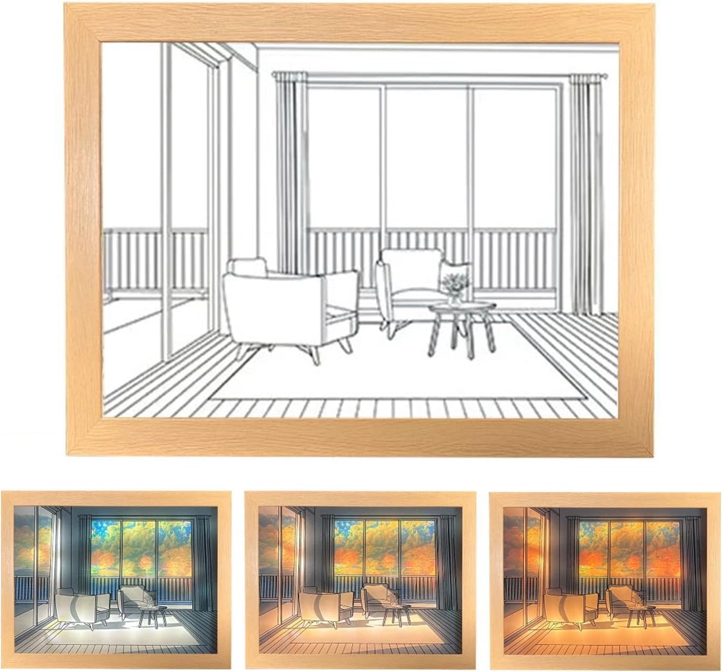 Paintings - Hiya-Naya Illuminated Paintings,Lighting Painting Decoration,3 Modes Light Art Painting,LED Night Light Wall Art Decor,Desktop Art Painting Frame,Creative Bedroom Home Decor Gift.(9.7*6.7 in,Autumn)