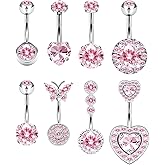 Vsnnsns 14G Belly Button Ring Piercing Jewelry 316L Stainless Surgical Steel Heart CZ Opal Butterfly Navel Rings Reverse Belly Button Ring Navel Piercing Jewelry for Women Men Hypoallergenic