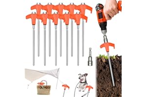 CISBELW 8" Screw Tent Stakes - Heavy-Duty Metal Threaded Camping Tent Spikes with Luminescent Plastic Heads, Essential for Outdoor Camping - 10 Pack