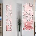 Zonon 30 Pcs Living Room Wall Decor Home Mirror Wall Letter Signs Stickers DIY Acrylic Mirror Decals 3D Decorations for Home Bedroom Living Room Removable(Rose Gold)