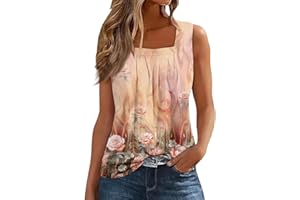NAMTYQX Womens Tank Tops Ruffled Square Neck Printed Shirts 2024 Summer Casual Loose Fit Sleeveless Cute Tank Tee for Women