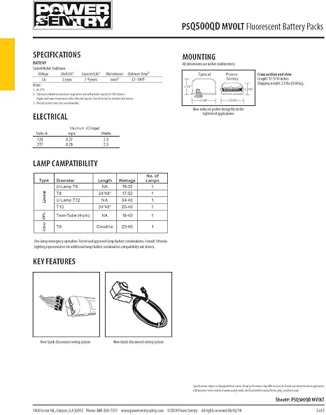 Lithonia Lighting Psq500qd Mvolt M12 Power Sentry Quick Disconnect Emergency Fluorescent Battery Packs 227 Volts 3 Watts Black