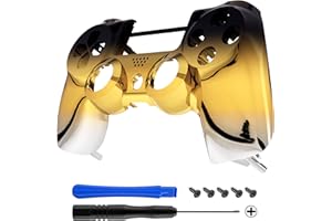 eXtremeRate Tri-Color Gradient Replacement Faceplate Cover, Chrome Black Gold Silver Front Housing Shell Case Compatible with