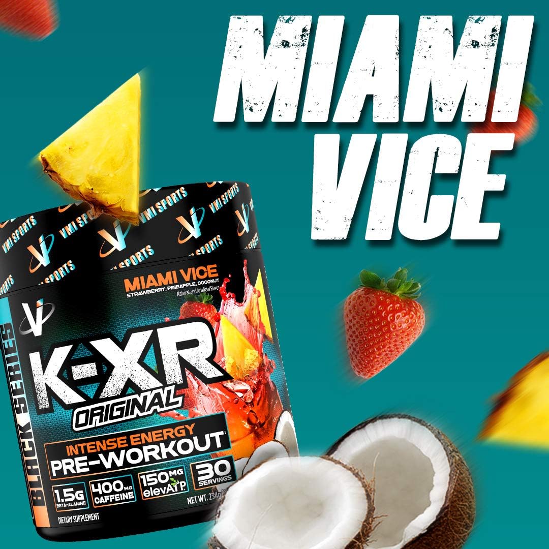VMI Sports K-XR Pre-Workout Supplement for Intense Energy, Miami Vice, Muscle Builder for Extreme Pumps, Enhanced Focus, Creatine Free, Endurance, Strength and Power Pre-Workout Powder: Health & Personal Care