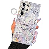 I-MGAE-IN-AR Compact Case for Samsung Galaxy S25 Ultra Butterfly Design,Diamond Camera Lens Protection Frame,Cute Soft Slim TPU Shockproof Protective Phone Cases Cover for Women Silver Aesthetic
