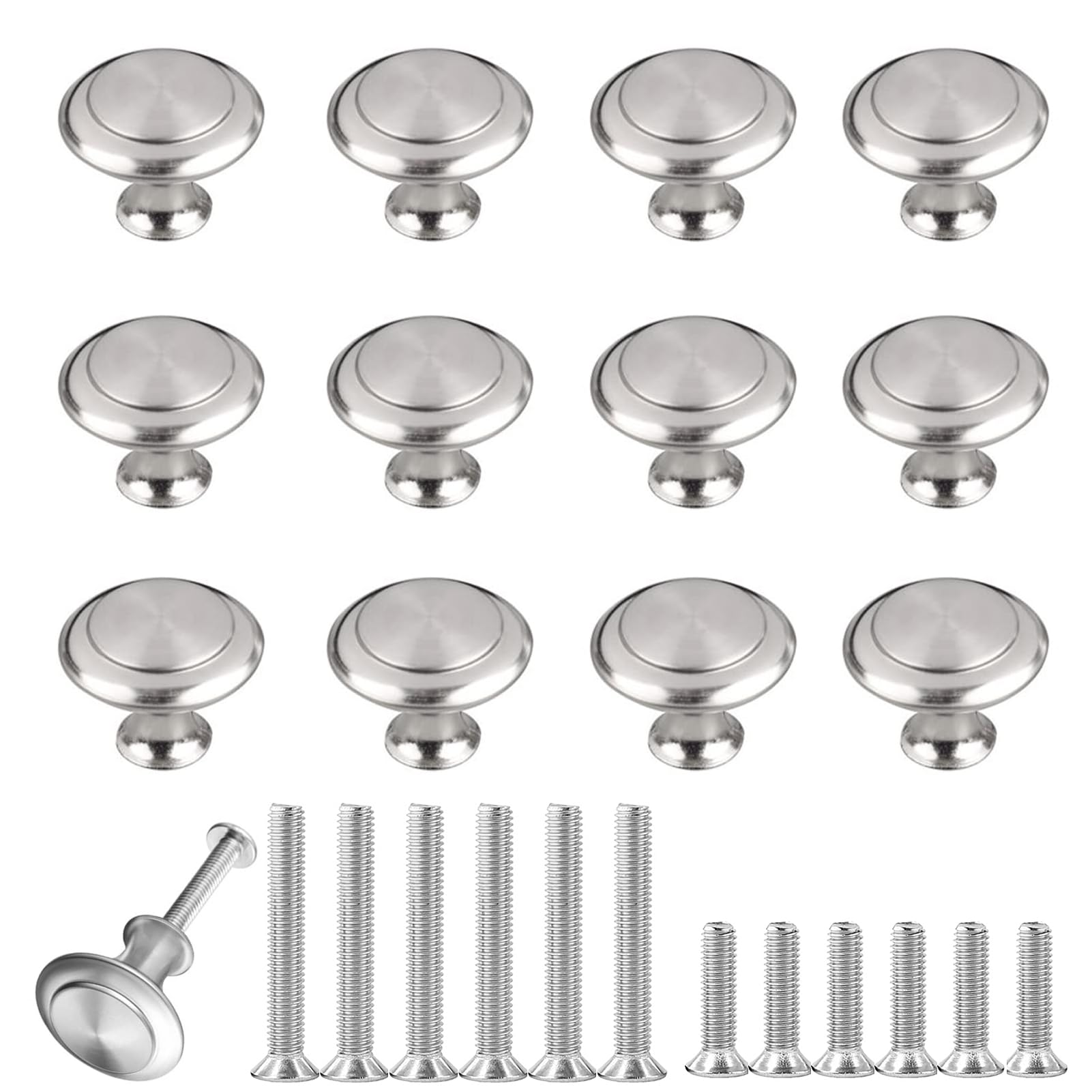 Photo 1 of THSIREE 12PCS Cabinet Knobs, Silvery Cabinet Pulls Cabinet Knobs Inway, Round Drawer Knobs Cabinet Hardware with Screws, for Kitchen Bedroom Furniture