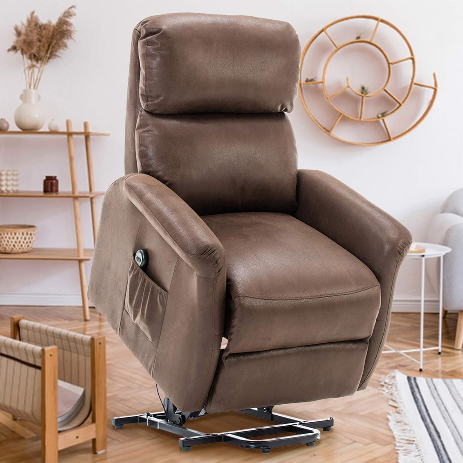 Amazon Com Good Gracious Lift Chair Electric Power Recliner With Remote Control For Elderly Heavy Duty And Soft Fabric Sofa For Living Room 3 Position Brown Kitchen Dining