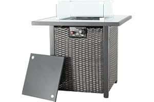 Furnivilla Fire Pit 50,000 BTU Propane Fire Pit Gas Fire Pit Outdoor Firepit Table Outdoor Fireplace with Glass Wind Guard,Protective Cover,Glass Stones for Outside (SQR-Brown)