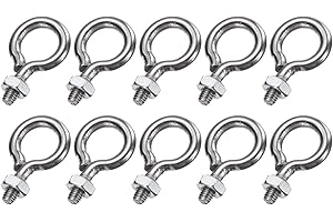 uxcell 10 Pack Eye Bolts, M3 x 6mm 304 Stainless Steel Threaded Eyebolt Silver Eye Hooks with Nut for Hanging or Securing Cab
