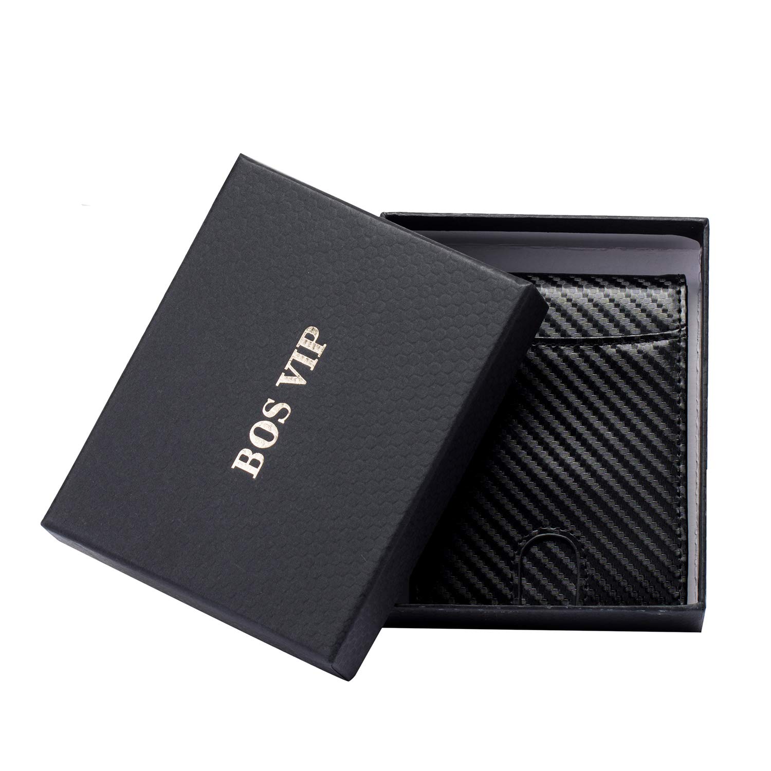 BOS VIP Women Mens Slim Money Clip Durable Leather Wallets Minimalist RFID Blocking Front Pocket Card Holder Black I