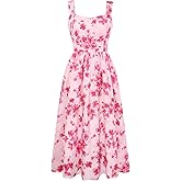 Belle Poque Women's Floral Midi Sundress with Pockets Sweetheart Neckline A Line Spring Summer Dresses for Wedding Guest