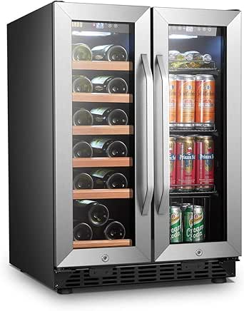 Lanbo Lockable Compact Stainless Steel Versatile 18 Bottle/55 Can Wine, Pop/Soda, and Adult Beverage Refrigerator