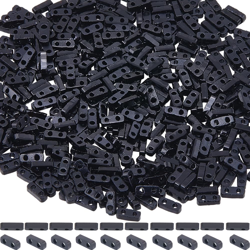 SUNNYCLUE 1 Box 500Pcs Half Tila Beads Black Square Seed Beads Bulk 2 Hole 1/2 Tila Cut Mini Japanese Glass Flat Rectangle Spacer Seed Beads for Jewellery Making Bracelets Necklaces Women DIY Crafts
