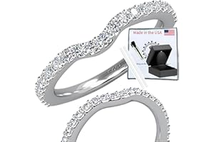 CERTIFIED MOISSANITE DIAMONDS CMD AUTHENTIC AND EXQUISITE JEWELRY CMD Moissanite Curved Wedding Band, 1.8mm band, .55 TCW, D Color VVS1 Clarity, Semi Eternity Pave Setting, 18K White Gold-Filled Vermeil Sterling Silver S925, Stackable Ring Enhancer for Women Gift Set