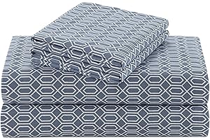 Comfort Spaces 100% Cotton Sheets Full, Breathable, Naturally Cool Cotton Sheets, Soft Cotton Bed Sheets with 14" Elastic Pocket Fits up to 16" Mattress, All Seasons Sheet Set, Diamond Blue 4 Piece