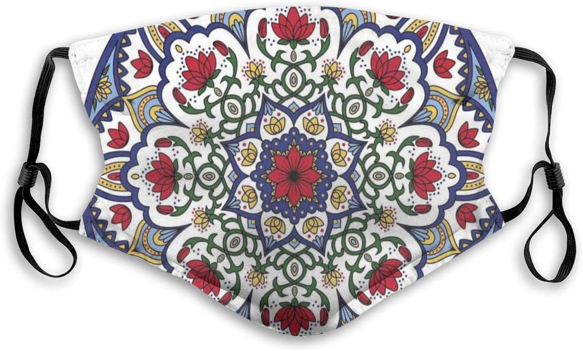 NYF Moroccan Lotus Flowers Kaleidoscopic Circular Ancient 3D Print Face Mask with Carbon Filters Fashion for Allergy