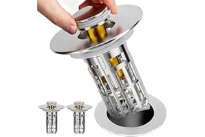 zaa Bathroom Sink Drain Strainer - (2 Pc) 3 in 1 Sink Stopper Bathroom Drain with Removable Filter Basket for Easy Clean, Pop Up Sink Drain Stopper for 1.1'' to 1.6'' Basin, Brass Core, 10000+ Tested