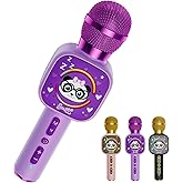 Bluetooth Karaoke Microphone Toy for Kids - Mini Portable Speaker with LED Lights, Wireless Pairing (TWS) for Duet Singing, Christmas Birthday Gift Toys for Boys & Girls Ages 2-12 (purple - 1)