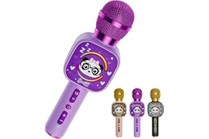 QNXOAT R Bluetooth Karaoke Microphone Toy for Kids - Mini Portable Speaker with LED Lights, Wireless Pairing (TWS) for Duet Singing, Christmas Birthday Gift Toys for Boys & Girls Ages 2-12 (purple - 1)