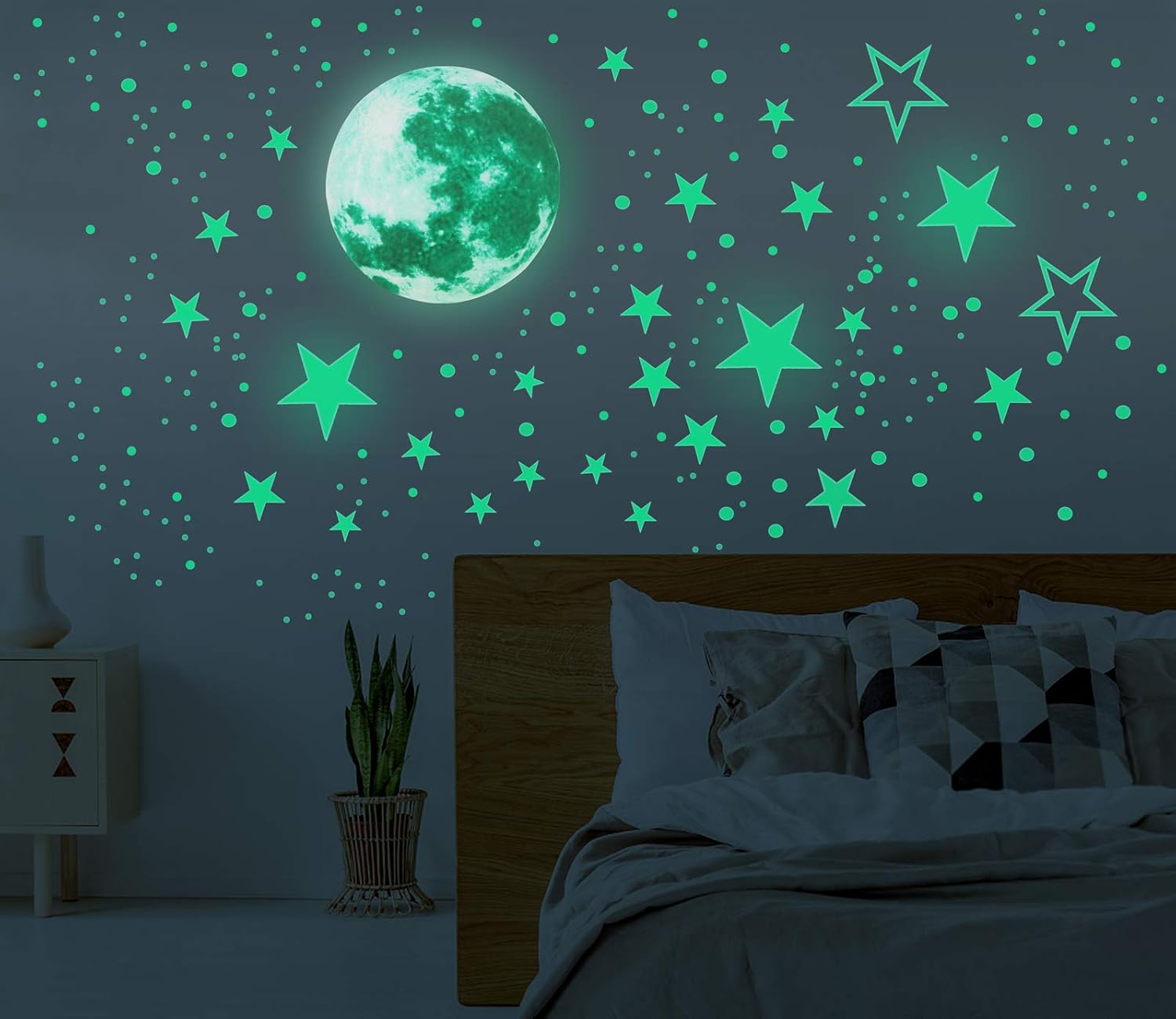 Glow in The Dark Moon and Stars Wall Stickers, 437PCS Adhesive Room Decor, Ceiling Art Stickers for Starry Sky at Night, Removable Wall Stickers, Great for Kids’ Bedroom: Kitchen & Dining
