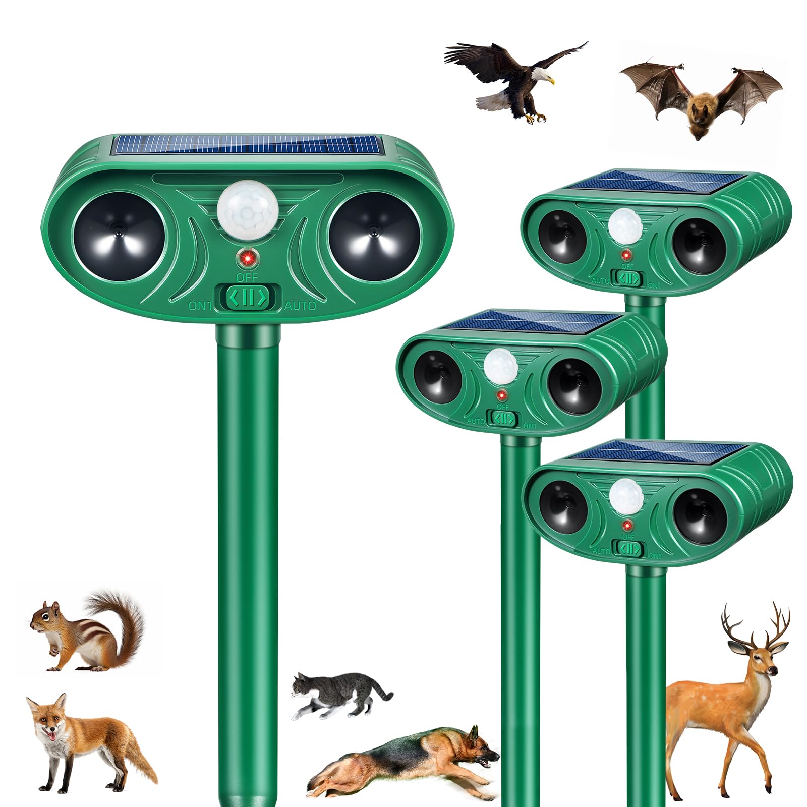 Photo 1 of 2026 Racoon Squirrel Sonic Fortress Pro Rabbit Repellent Outdoor, Solar Ultrasonic Animal Repeller Deer Deterrent with Motion Sensor to Scare Cat Skunk Dog Out of Garden Farm Yard(4Pack)