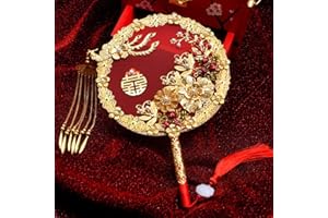 Leadigol Chinese Style Fabric Folding Fan With Tassel Handle, Wedding Bride Embroidery Flowers Decorative Silk Fan
