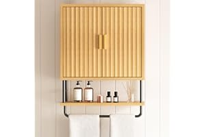 MIRICHY Bathroom Wall Cabinet, Fluted Medicine Cabinet Wall Mounted with 2 Doors & Shelf, Towel Rack Over The Toilet Storage 