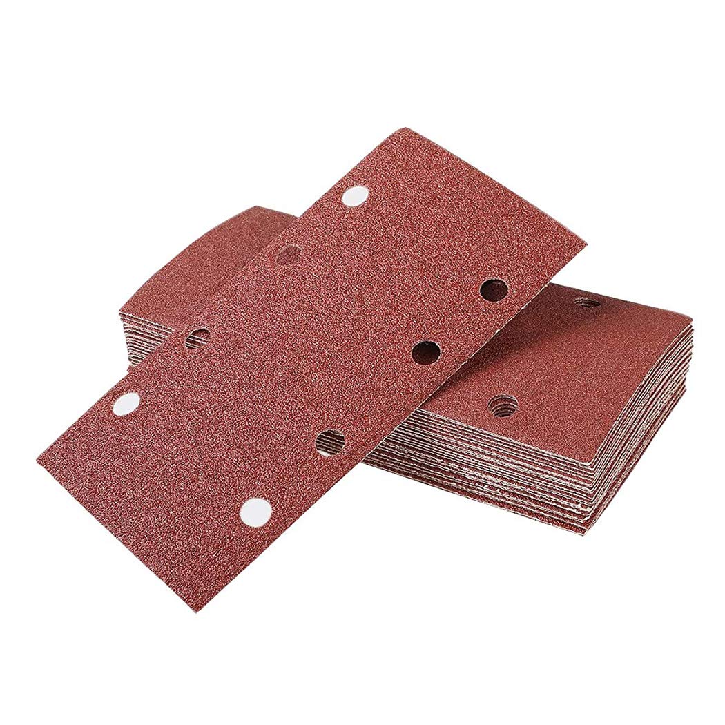35 Pieces Sanding Sheets Set, 93 x 185 mm Hook and Loop Sander Pads Assorted, 8 Holes 40/60/80/120/240 Grits Fit Rectangular Sander, for Sanding Metal, Wood etc
