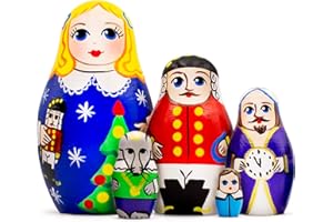 AEVVV Nutcracker Wooden Nesting Dolls Set of 5 pcs - Handpainted Christmas Nutcracker Figurines - Handmade Russian Matryoshka