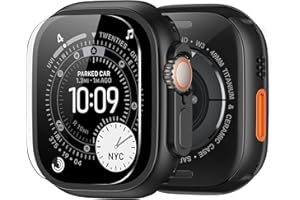 amBand Metal Case Screen Protector Cover for Apple Watch Ultra 3/Ultra 2/Ultra 49mm, W3 Rugged Bumper Thin Frame + 9H Tempered Glass Film + Ceramic-Like Back Cover, [Stylish] [Waterproof], Matte Black